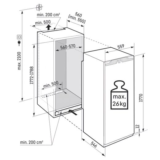 Liebherr IRe5100 Integrated Upright Fridge - Fixed Door Fixing Kit - White - Dimensions