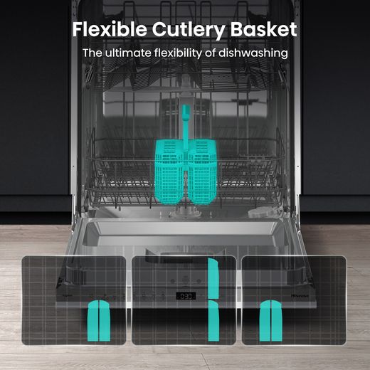 Hisense Integrated Standard Dishwasher - Black - Annotation - Flexible cutlery shot