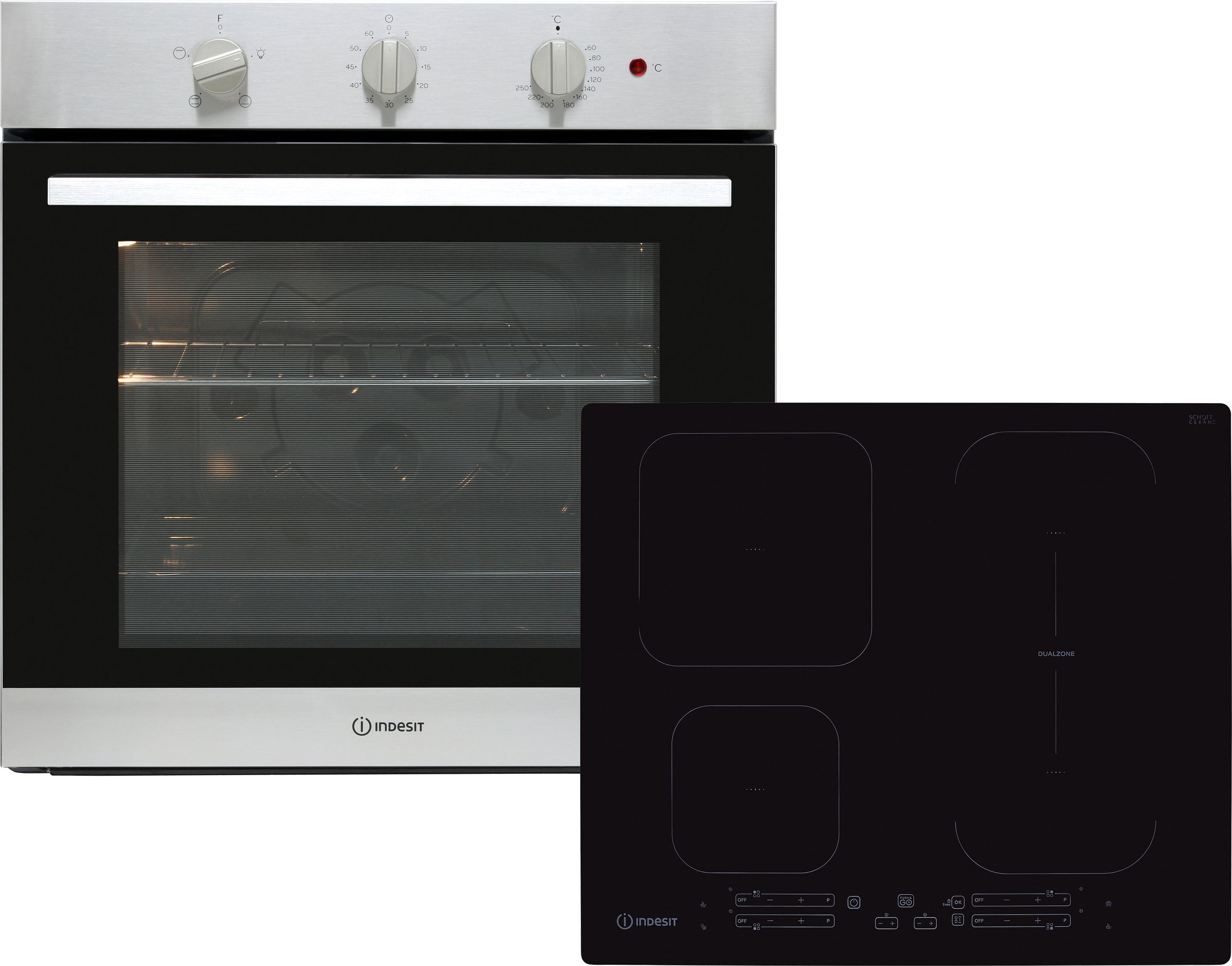 Indesit IndIFWInduct Built In Electric Single Oven and Induction Hob Pack - Stainless Steel / Black - A Rated, Stainless Steel