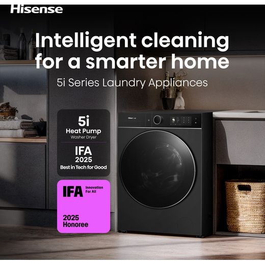 Hisense KitchenFit 5i Series WD5I1245BBRH Wifi Connected / 8Kg Washer Dryer with 1400 rpm - Black - Annotation - intelligent clean shot