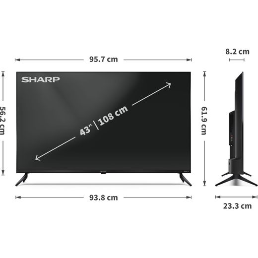 Sharp HJ4225K 43" 4K Ultra HD Smart Roku TV - Annotation - Dimension shot