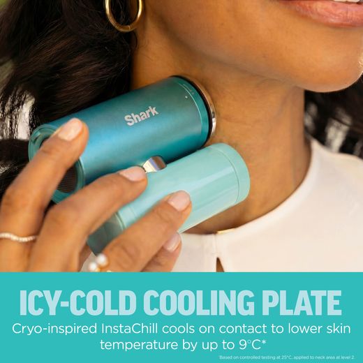 Shark ChillPill 3-in-1 Fan, Mist & InstaChill System Cordless Fan - Glacier - annotation - icy cold