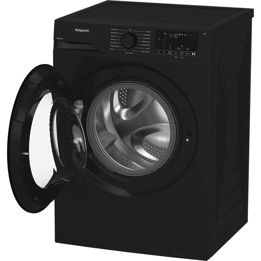 Hotpoint AntiStain H 101B ANTI STAIN UK Washing Machine with 1400 rpm - Black - Left perpsective with door open shot