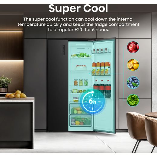 Hisense PureFlat American Fridge Freezer - Black Stainless Steel - Annotation - Super cool