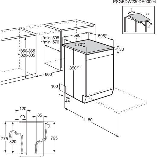 AEG Standard Dishwasher - Stainless Stee - Dimensions