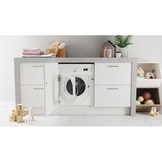 Indesit BI WMIL 91485 UK 8kg Washing Machine with 1400 rpm - White - Washing machine in kitchen with door open shot