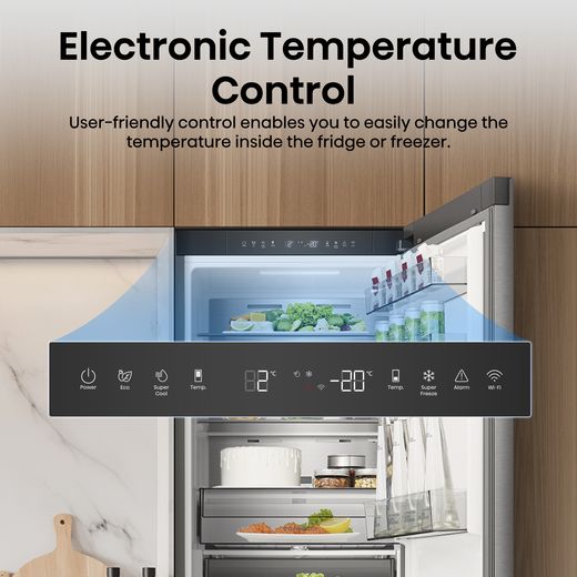 Hisense KitchenFit Eclipse Total No Frost Fridge Freezer - Stainless Steel - Annotation - Electronic temperature control