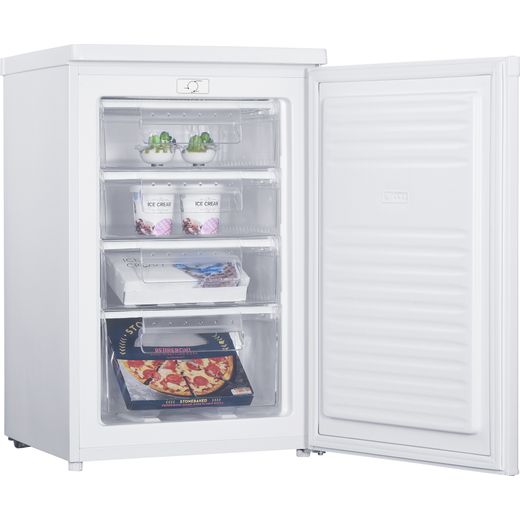 Candy Table Top CUHS58EWK 85cm Small Upright Freezer - White - Right perspective with door open shot