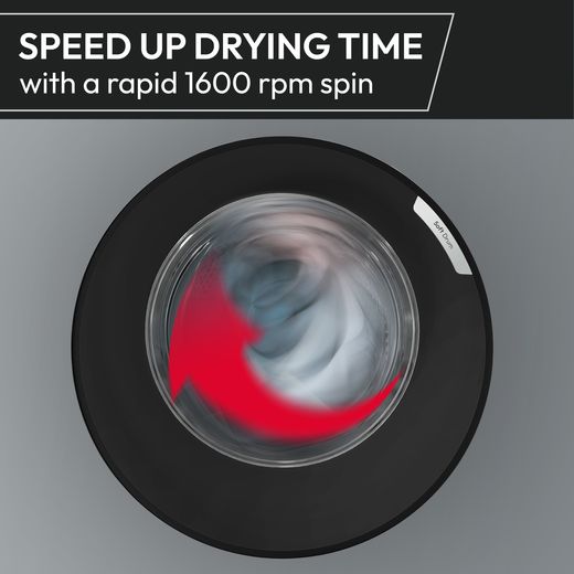 Hoover H-WASH&DRY 400 BH4S696M6DB9-80 Wifi Connected Integrated 9Kg / 5Kg Washer Dryer with 1600 rpm - White / Black - Annotation - Speed up drying time shot