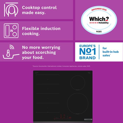 Bosch Series 6 PIX631HC1E 59cm Induction Hob - Black - Annotation - Feature tile