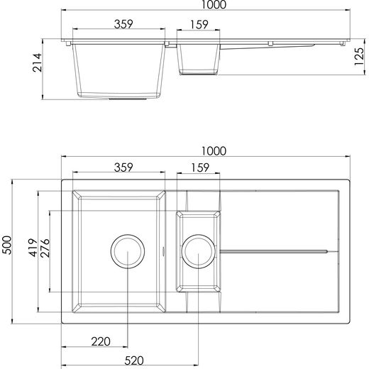 Rocklite Milton1.5WH Kitchen Sink White - Annotation - dimesons shot