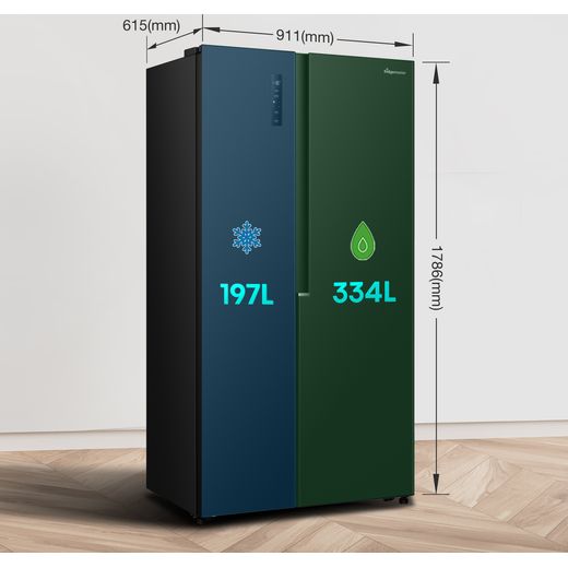 Fridgemaster American Fridge Freezer - Black - Annotation - Dimensions shot