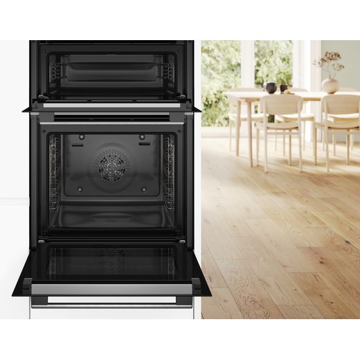NEFF MBA578BS7B Electric Double Oven Stainless Steel - Oven with door open shot 