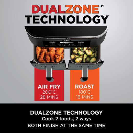 Ninja Foodi Dual Zone AF300UK Air Fryer - Black - Annotation - DualZone technology
