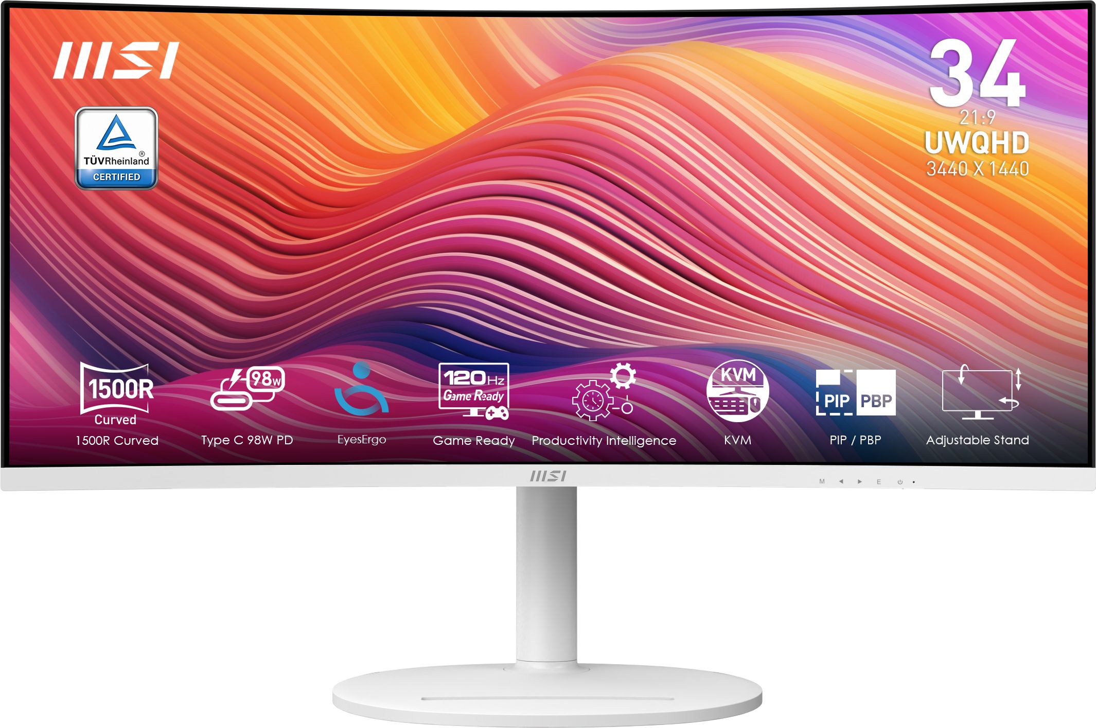 MSI Modern MD342CQPW 34-inch Curved Monitor - 3440 x 1440 UWQHD - 120Hz - 1ms - White