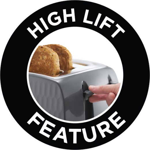 Russell Hobbs Honeycomb 26073 4 Slice Toaster - Grey - Annotation - High lift shot