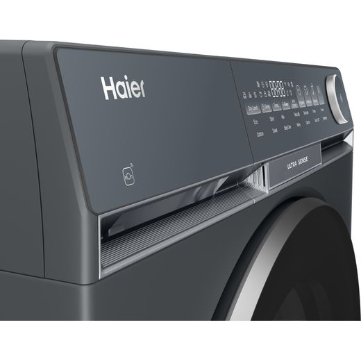 Haier X9 HD100-CQ387GU-UK Wifi Connected Heat Pump Tumble Dryer - Graphite - close up shot