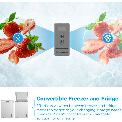 Midea MDRC211FZE01 Chest Freezer - White - Annotation - convertible shot