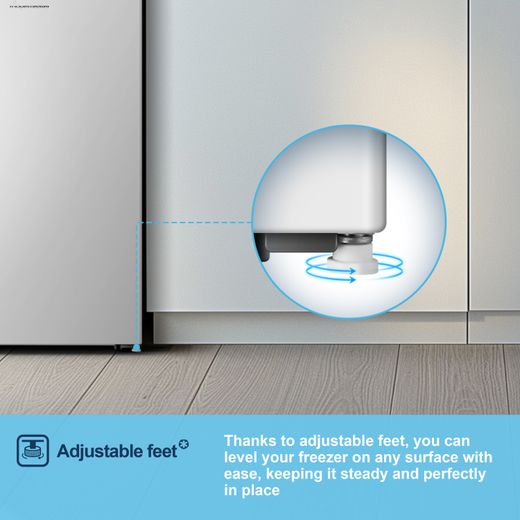Fridgemaster Under Counter Freezer - White - Annotation - Adjustable feet