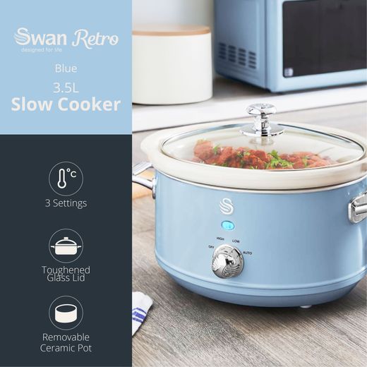 Swan Retro SF17021BLN 3.5 Litre Slow Cooker - Blue - Annotation - feature shot