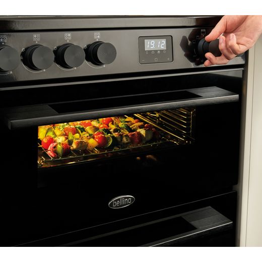 Belling 60cm wide Double Oven Dual Fuel BEL FSA VISION 60DF Cooker - Black / Silver Steel - Roasting vegetables
