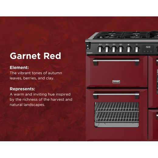 Stoves Richmond Deluxe 110DF 110cm Dual Fuel Range Cooker with Gas Hob - Garnet Red - Annotation - feature shot