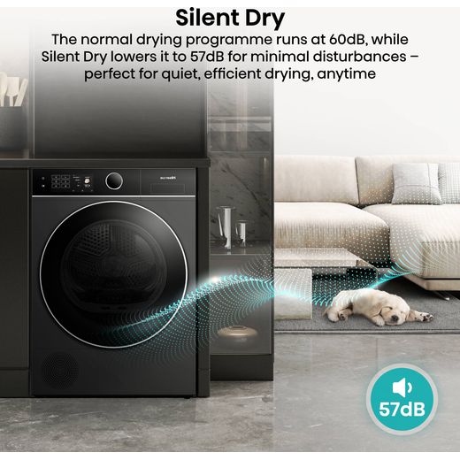 Hisense DH5I104BBAB Wifi Connected Heat Pump Tumble Dryer - Black - Annotation - Silent Dry