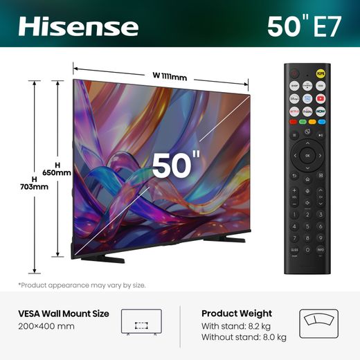 Hisense 50" 4K Ultra HD QLED Smart Freely TV [2026] - Dimensions