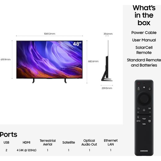 Samsung 48" 4K Ultra HD OLED Smart TV [2026] - Dimensions