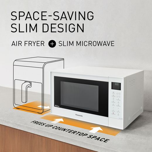 Panasonic 4-in-1 Air Fry NN-CT55RWBPQ 27 Litre 31cm High, Freestanding Small - White - Annotation - space saving shot