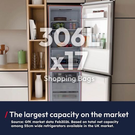 Hoover HONCQ3T518ENXK 185cm 50/50 Frost Free Fridge Freezer - Silver - Annotation - capacity shot