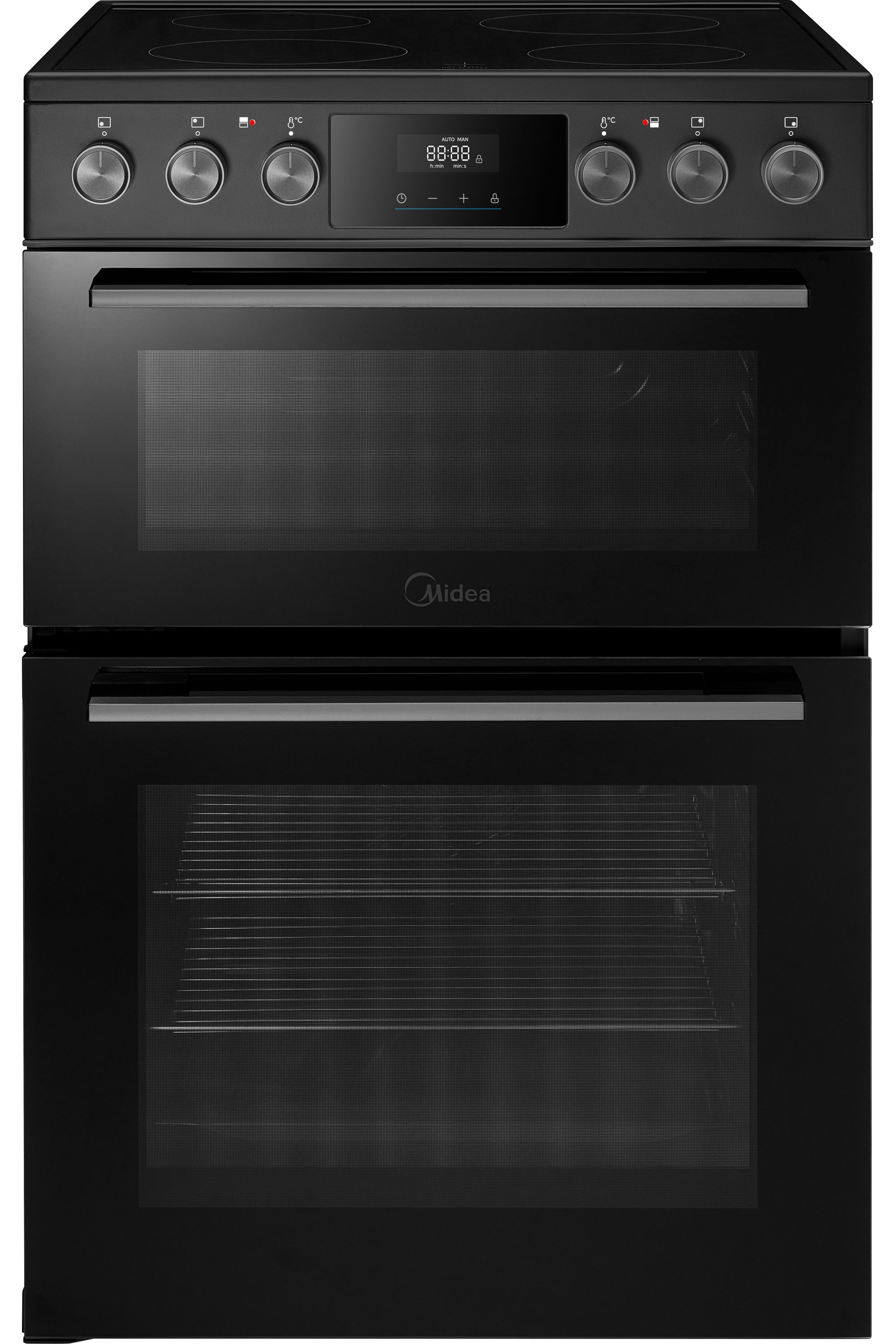 Midea - Electric Double Oven Cooker - 60cm - Ceramic Hob - Black