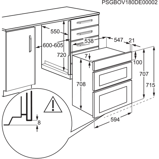 AEG 6000 Series OU5CU40M Built In Electric Double Oven - Stainless Steel - Dimensions