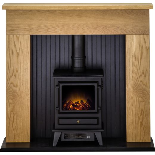 Adam Fires Innsbruck Suite with Hudson Electric Fire 21881 Log Effect Suite And Surround Fireplace - Oak