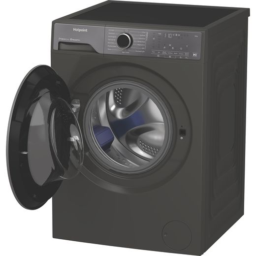Hotpoint HP 124GA CARE UK Washing Machine with 1400 rpm - Grey - Left perspective with door open shot