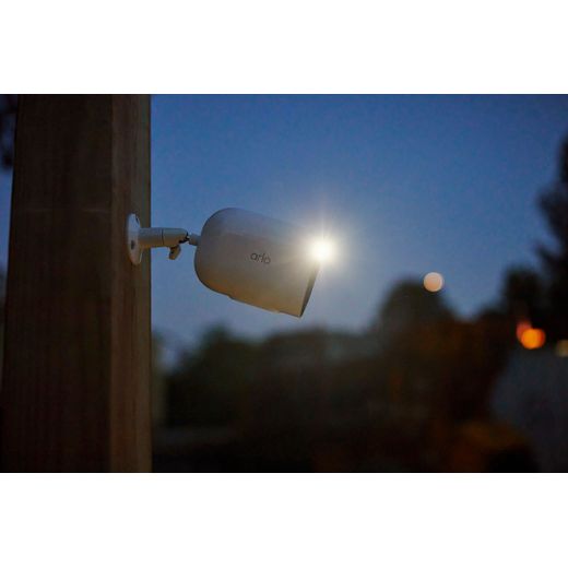 Arlo Go 2 Full HD 1080p Smart Home Security Camera - White - Camera attached to post outside at night