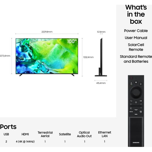 Samsung 100" 4K Ultra HD Neo QLED Smart TV - annotation - dimension shot 