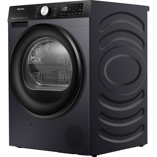 Hisense 3S Series DH3S902BBCC Wifi Connected 9Kg Heat Pump Tumble Dryer - Black - left perpsective shot