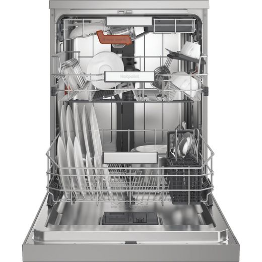 Hotpoint Standard Dishwasher - Stainless Steel - front with door open shot