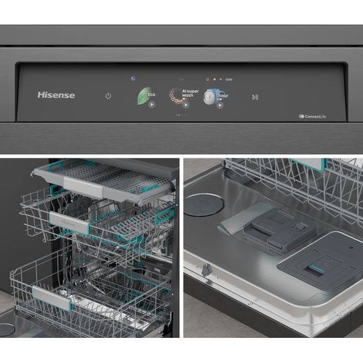 Hisense Standard Dishwasher - Black Inox - close up detail shot 