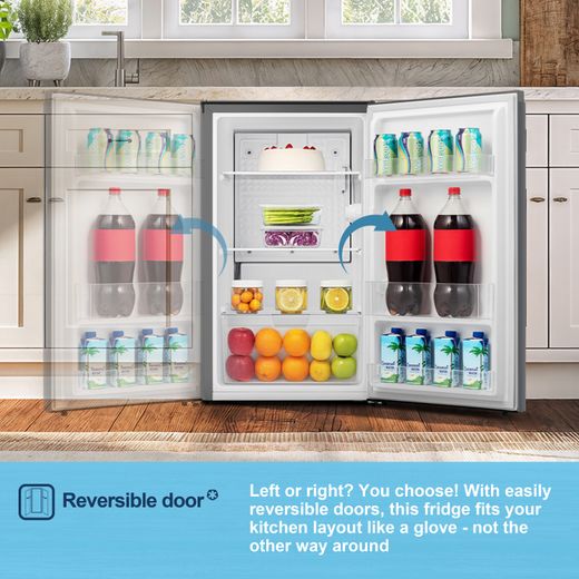 Fridgemaster MUL4892ES Compact 84cm Fridge - Silver - Annotation - Reversible door