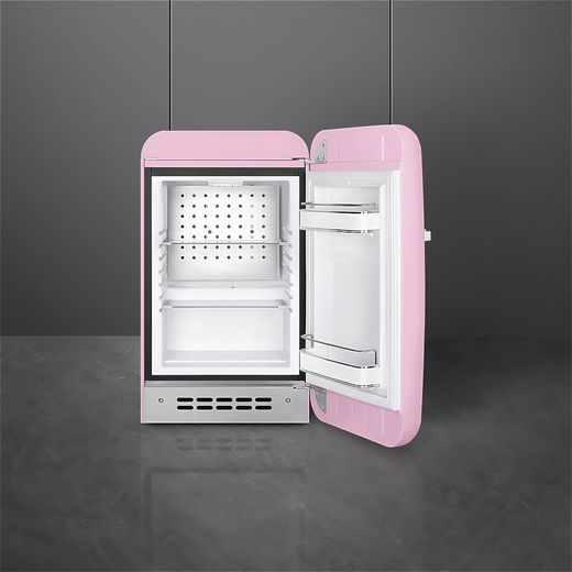 Smeg 50s Style Right Hand Hinged Minibar FAB5RPK6 72cm High Fridge - Pink - Fridge with door open shot