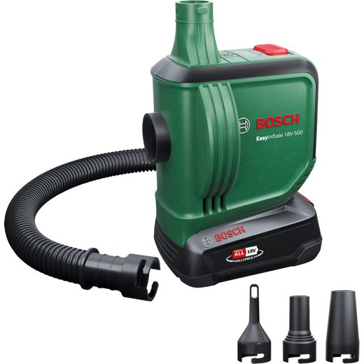 Bosch EasyInflate 18V-500 0.603.947.270 - Green / Black - Front with the accessories 