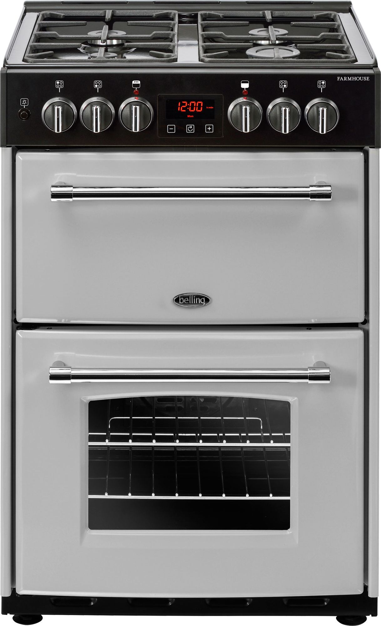 Belling Farmhouse60DF 60cm Freestanding Dual Fuel Cooker - Silver - A/A Rated, Silver