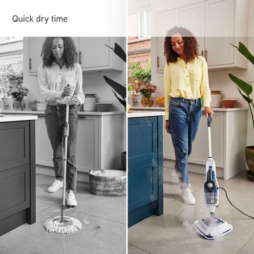 Vax Steam Fresh Home CDST-SFXS Steam Mop with up to 15 Minutes Run Time - Navy Blue - Annotation -  Quick dry time