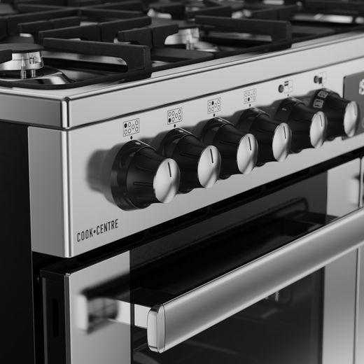Belling COOKCENTRE 100DF Dual Fuel Range Cooker - Stainless Steel - Close up shot