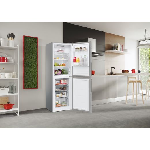 Hoover Fridge Freezer - Silver - Fridge freezer in kitchen with door open shot