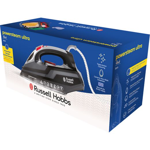 Russell Hobbs Power Steam Ultra 20630 3100 Watt Iron -Black - Left box perpsective shot