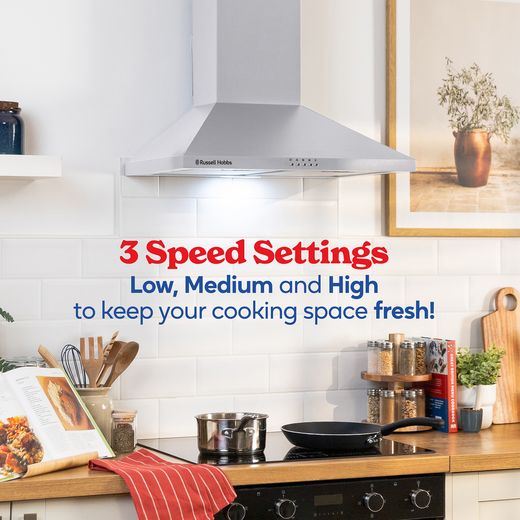 Russell Hobbs RH60SCH03A1SS 60cm Chimney Cooker Hood - annotation - 3 speed settings