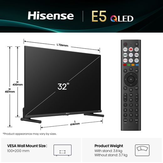 Hisense E5Q 32" Full HD QLED Smart Freely TV - Dimensions